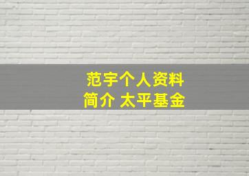 范宇个人资料简介 太平基金